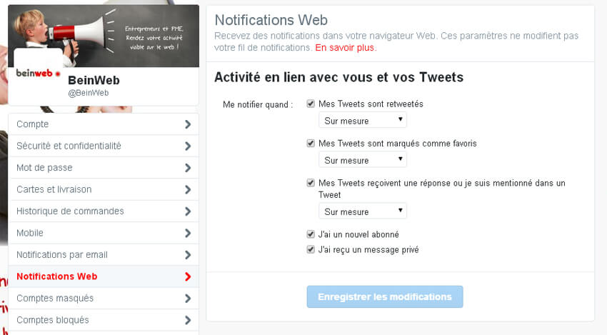 Modifiez vos notifications web sur Twitter