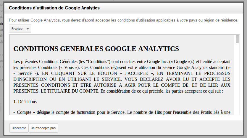 Conditions d'utilisation de Google Analytics